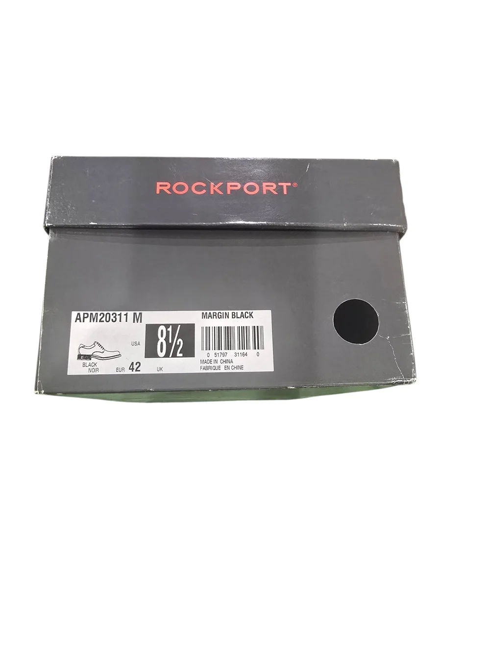 Rockport Men's Margin Oxford Black Leather Lace Up 8 1/2